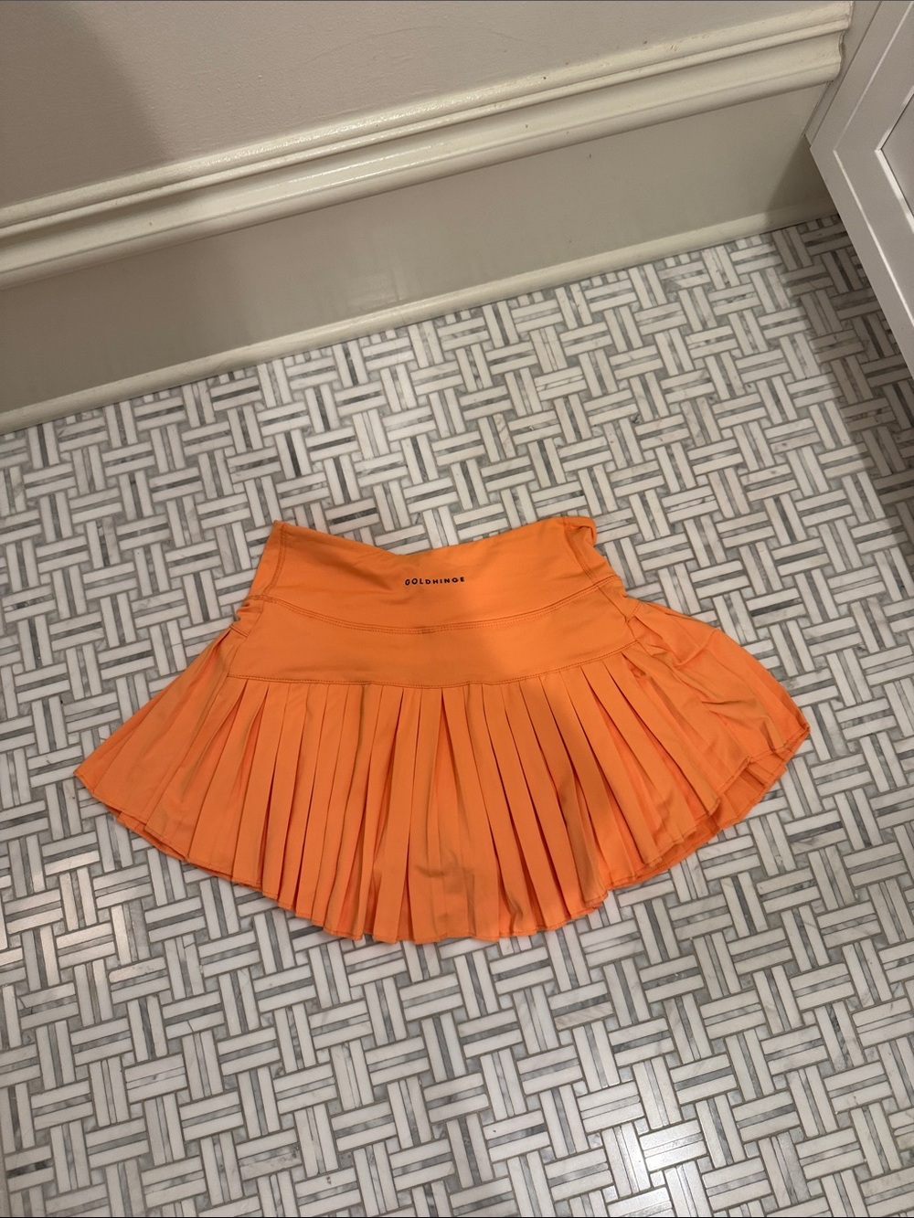 Gold hinge Women's Orange Pleated Tennis Skirt - Picture 4 of 5